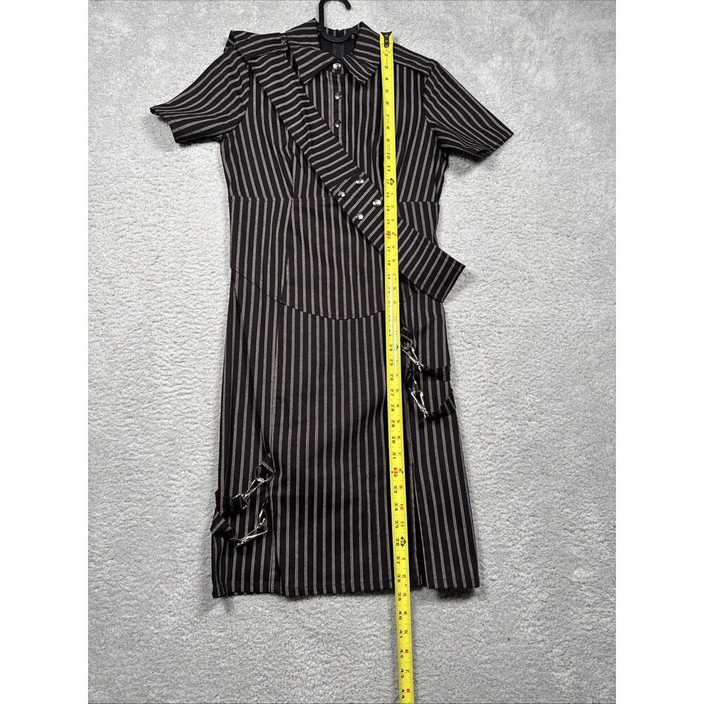VINTAGE Y2K 90s Lip Service BLACK Pinstripe BONDAGE DRESS Size M Goth Punk Rare - Picture 11 of 16